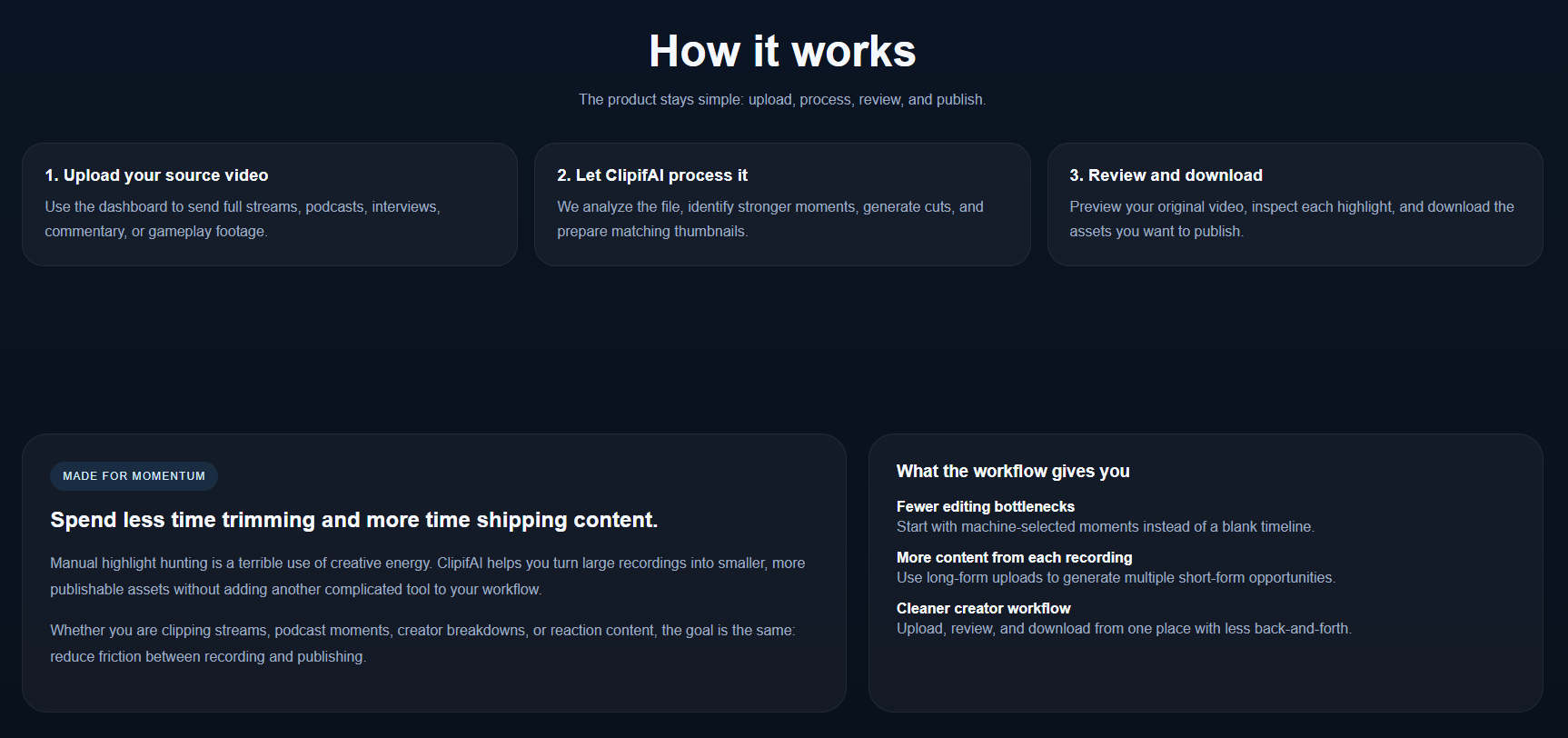 ClipifAI dashboard preview