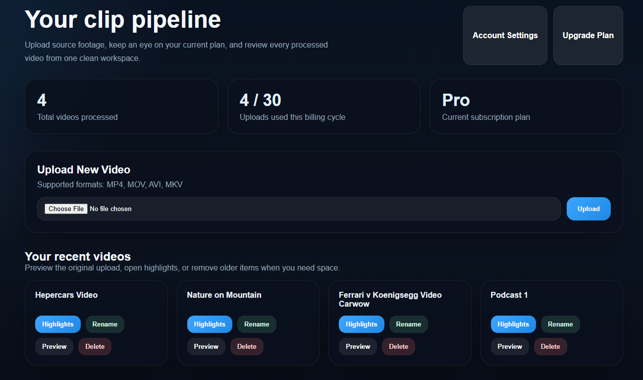 ClipifAI generated highlights
